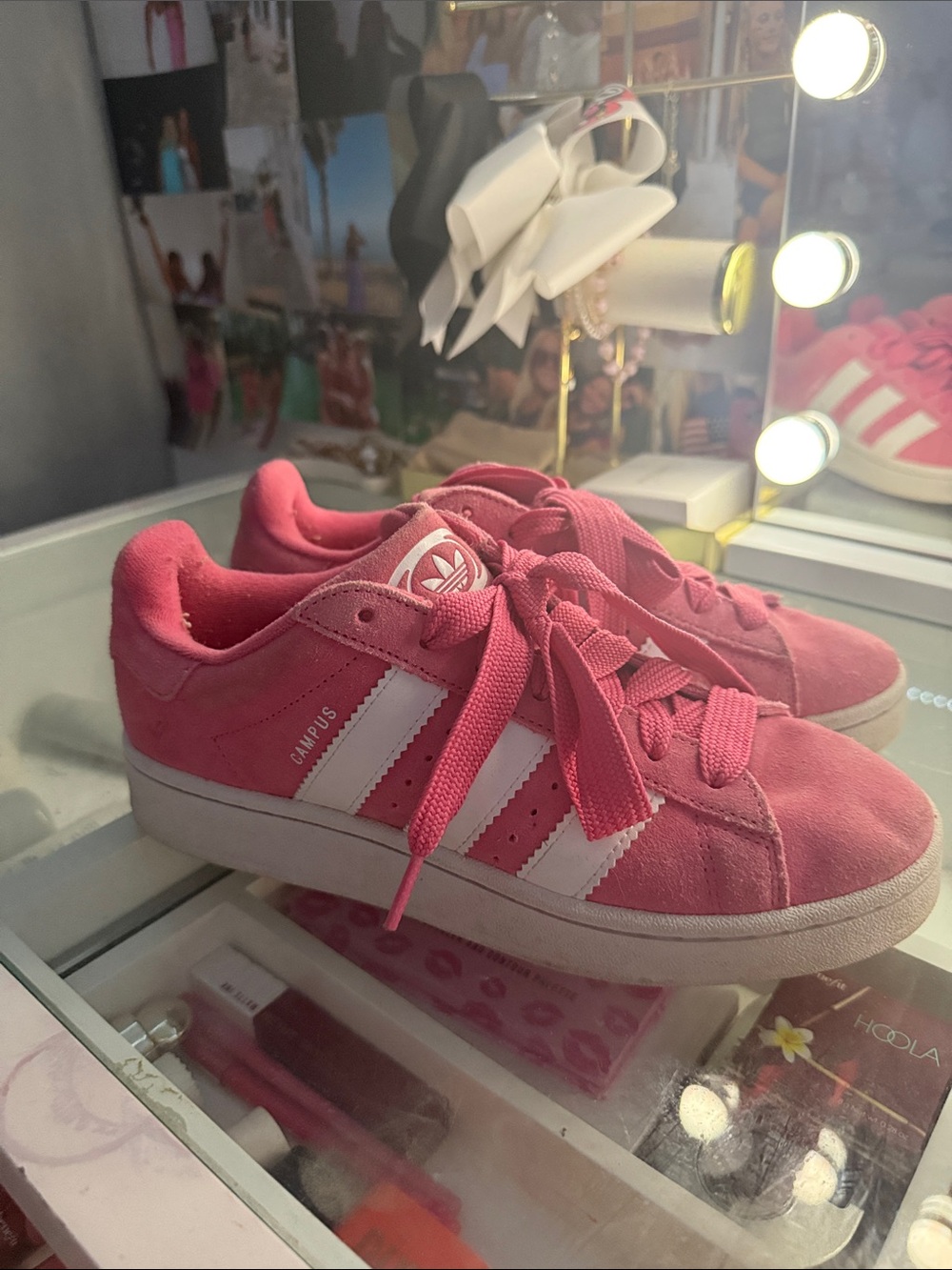 adidas Pink Suede Campus Sneakers with White Stripes